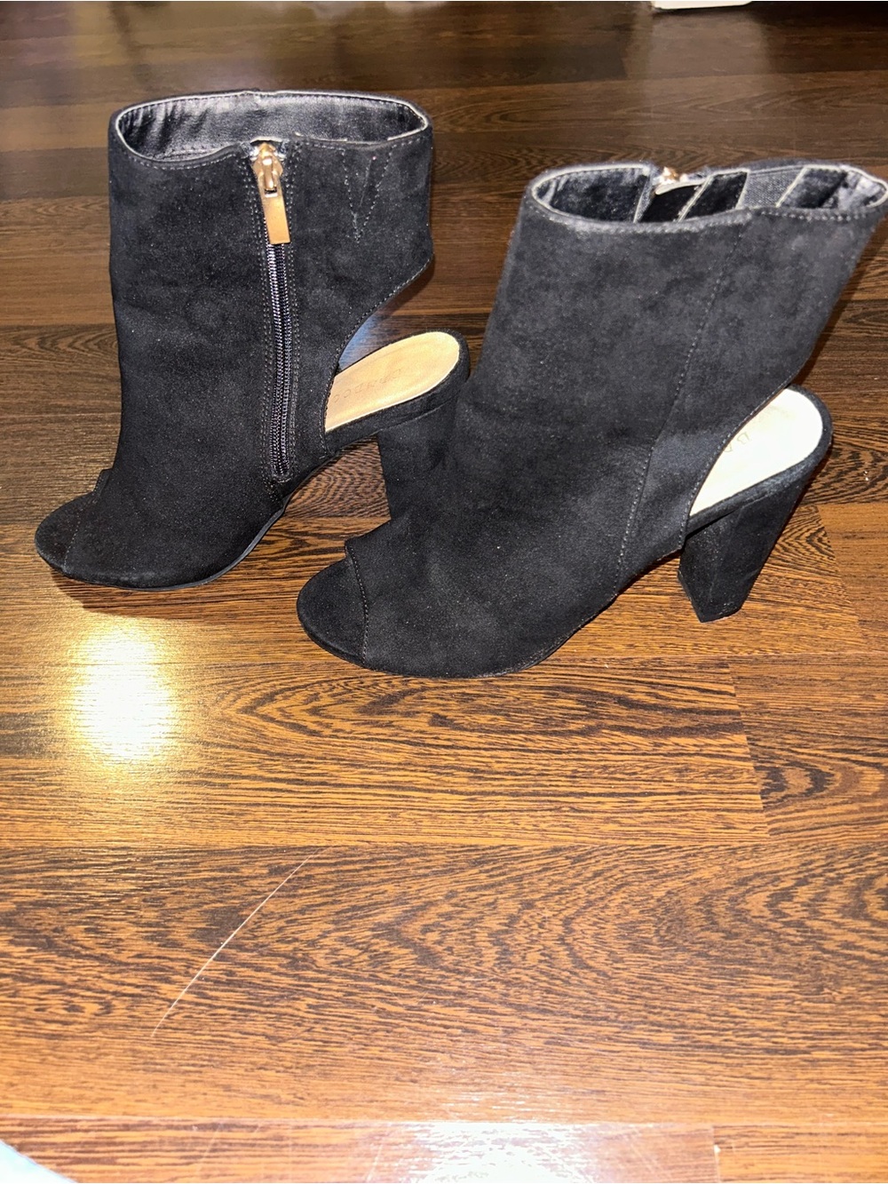 Women's Black Peep-Toe Suede Ankle Boots